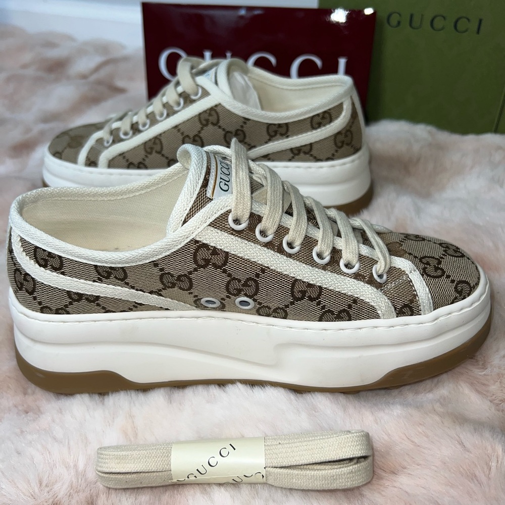 Gucci Beige and White Logo Sneakers - Picture 3 of 7
